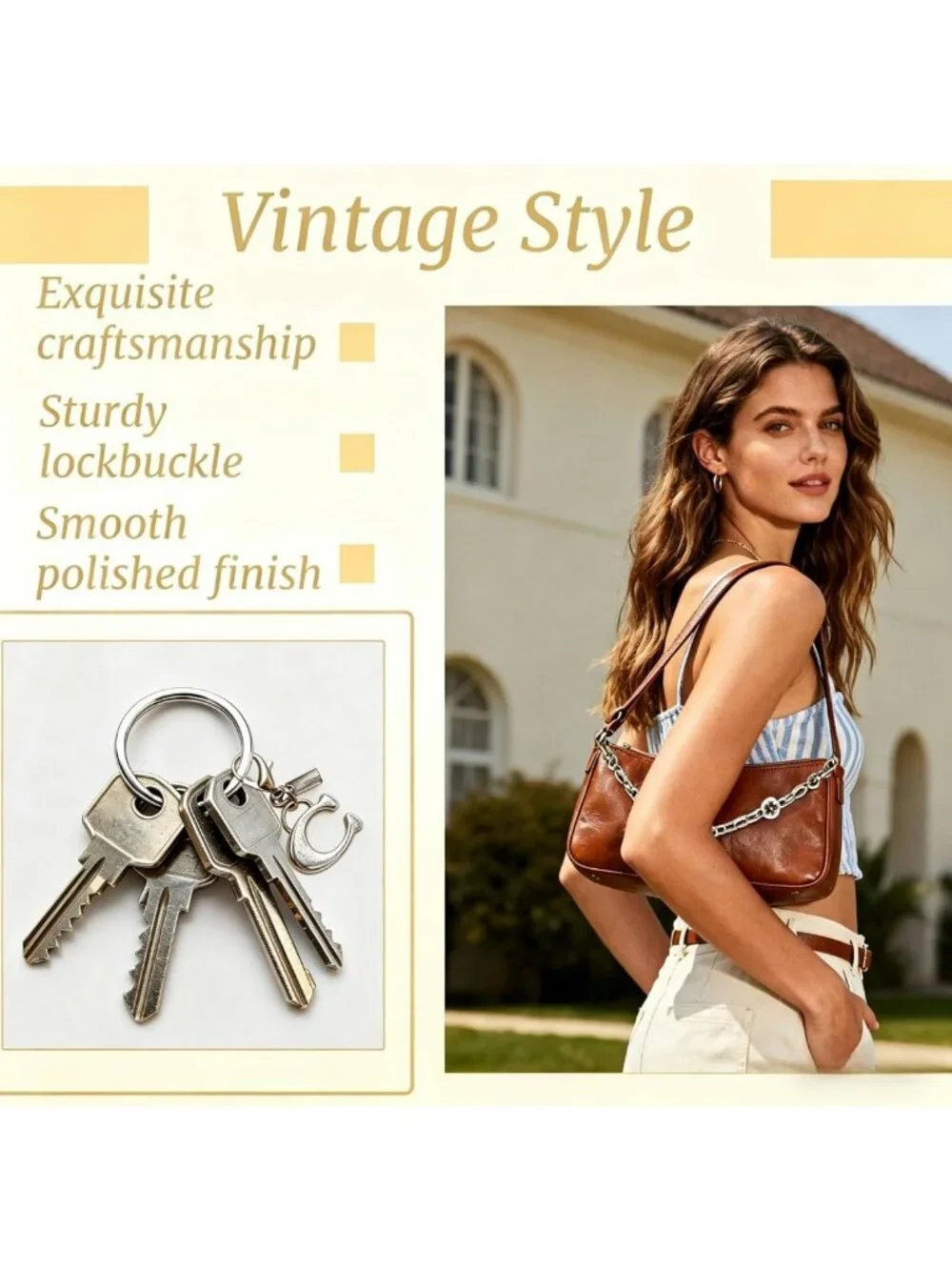 3 Pack Vintage Gold & Silver Bag Charms, Purse Keychains & Wallet Chains for